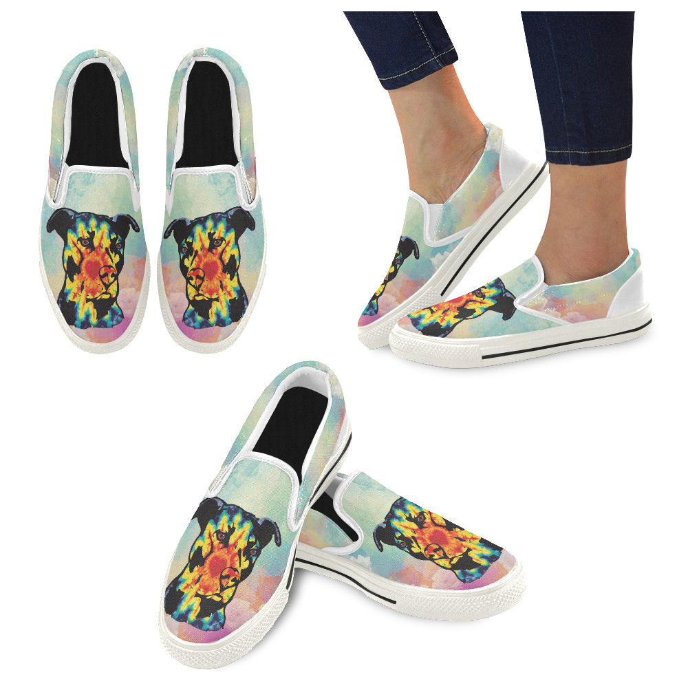 Pit Bull Pop Art No.1 White Women’s Slip-on Canvas Shoes/Large Size (Model 019)