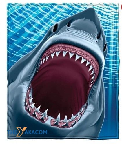 3D Tiger Shark Big Mouth Fleece Sherpa Throw Blanket