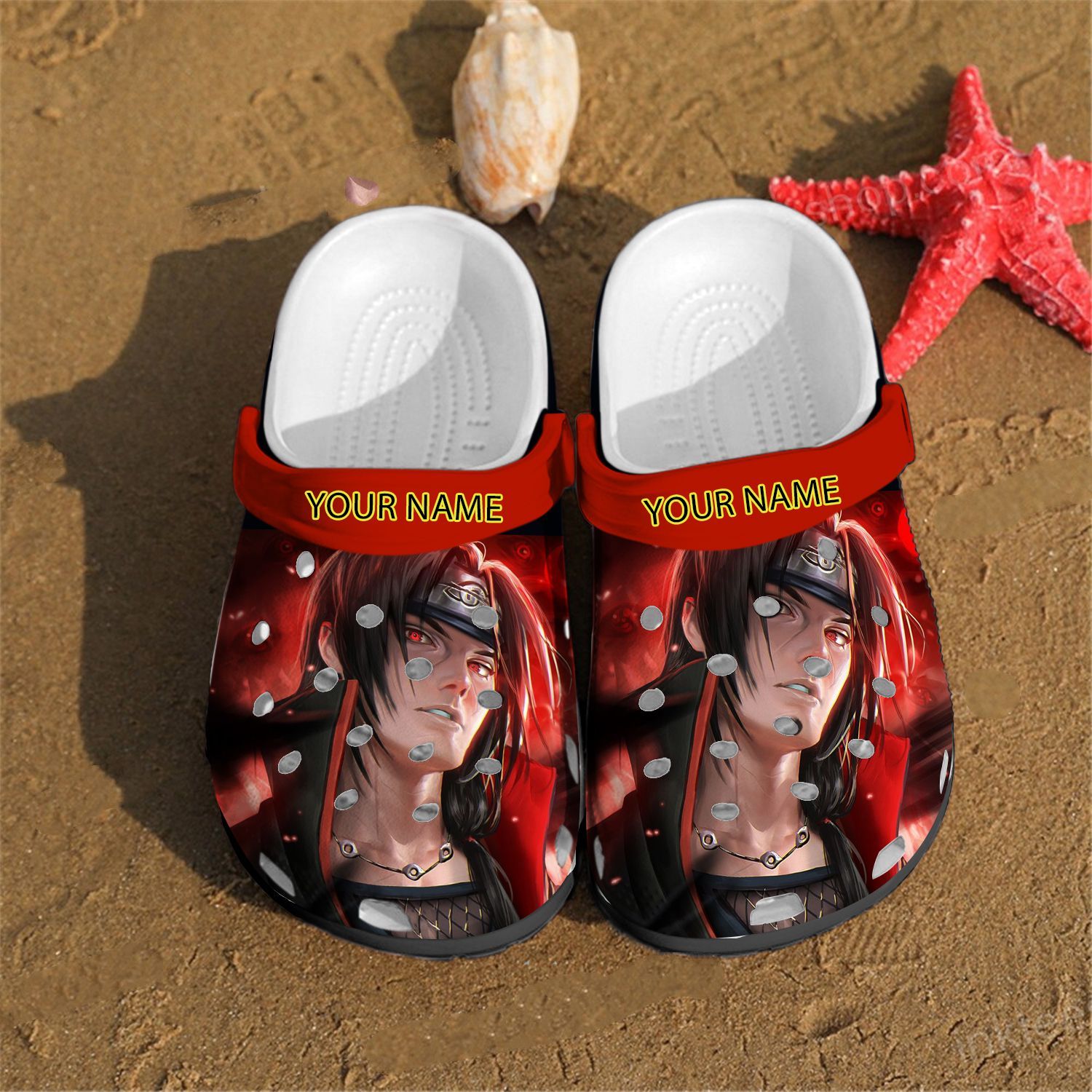 Uchiha Itachi Akatsuki Anime Personalized Name Crocs Crocband Clog Comfortable For Mens Womens Classic Clog Water Shoes