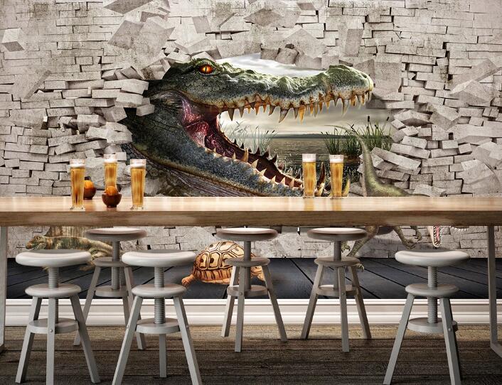 3D Dinosaur Turtle Wall Hole Wall Mural Wallpaper 1744