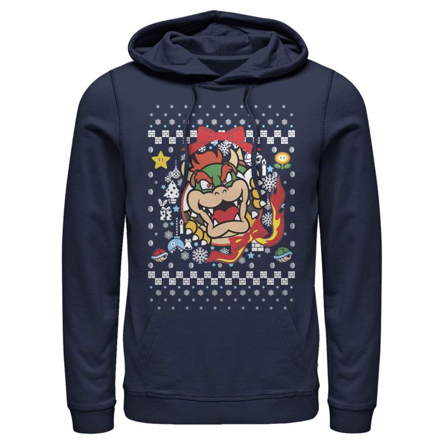 Nintendo Men’s Christmas Bowser Wreath  Lightweight Hoodie