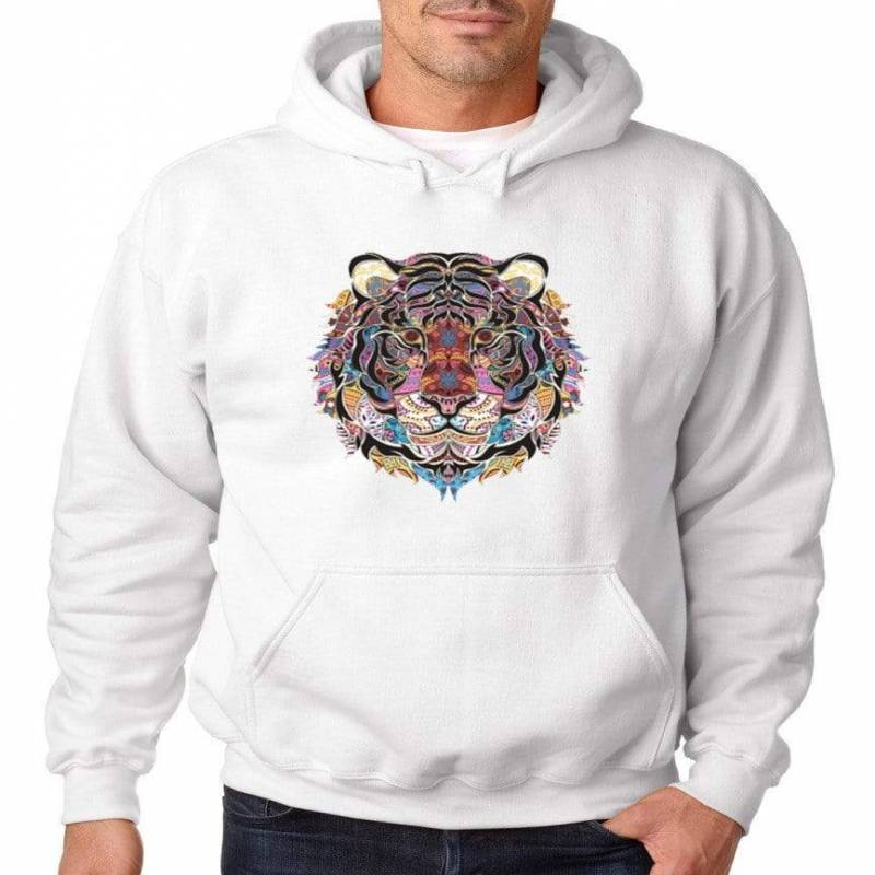 White Colorful Design Tiger Art Hoodie Anime Animal Sweatshirt