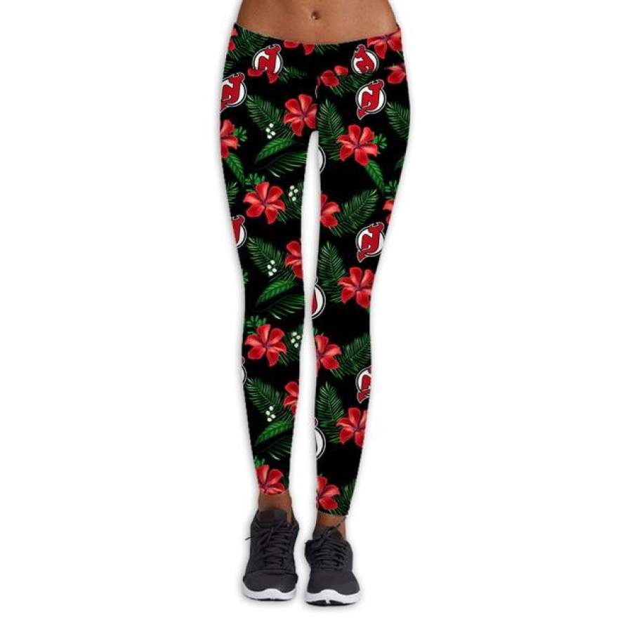 New Jersey Devils Flower Print Leggings