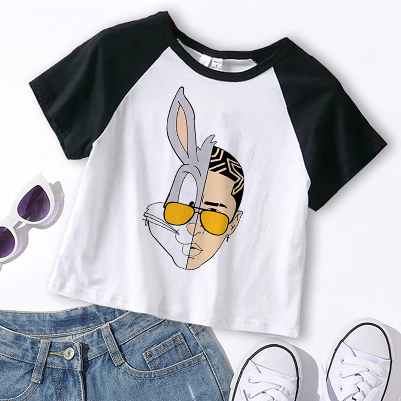 Y2K Bad Bunny T Shirt Women Kawaii Summer Tops Grunge Cartoon T-shirt Rapper Hip Hop Tees Harajuku Streetwear Casual Tshirt alx