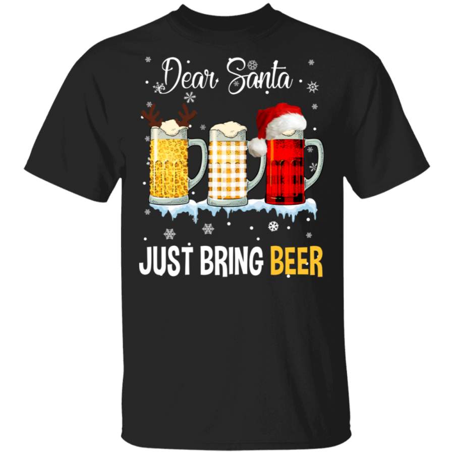 Christmas Beer Shirt Dear Santa Just Bring Beer Cool Christmas Beer Leopard Plaid Drinking Lover Gifts Christmas T-Shirt