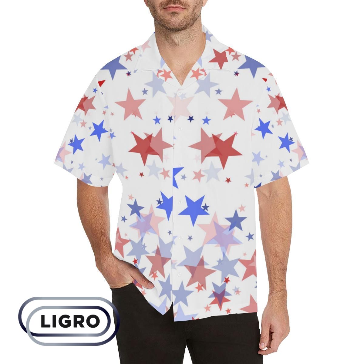 Usa Star Pattern Mens All Over Print Hawaiian Shirt