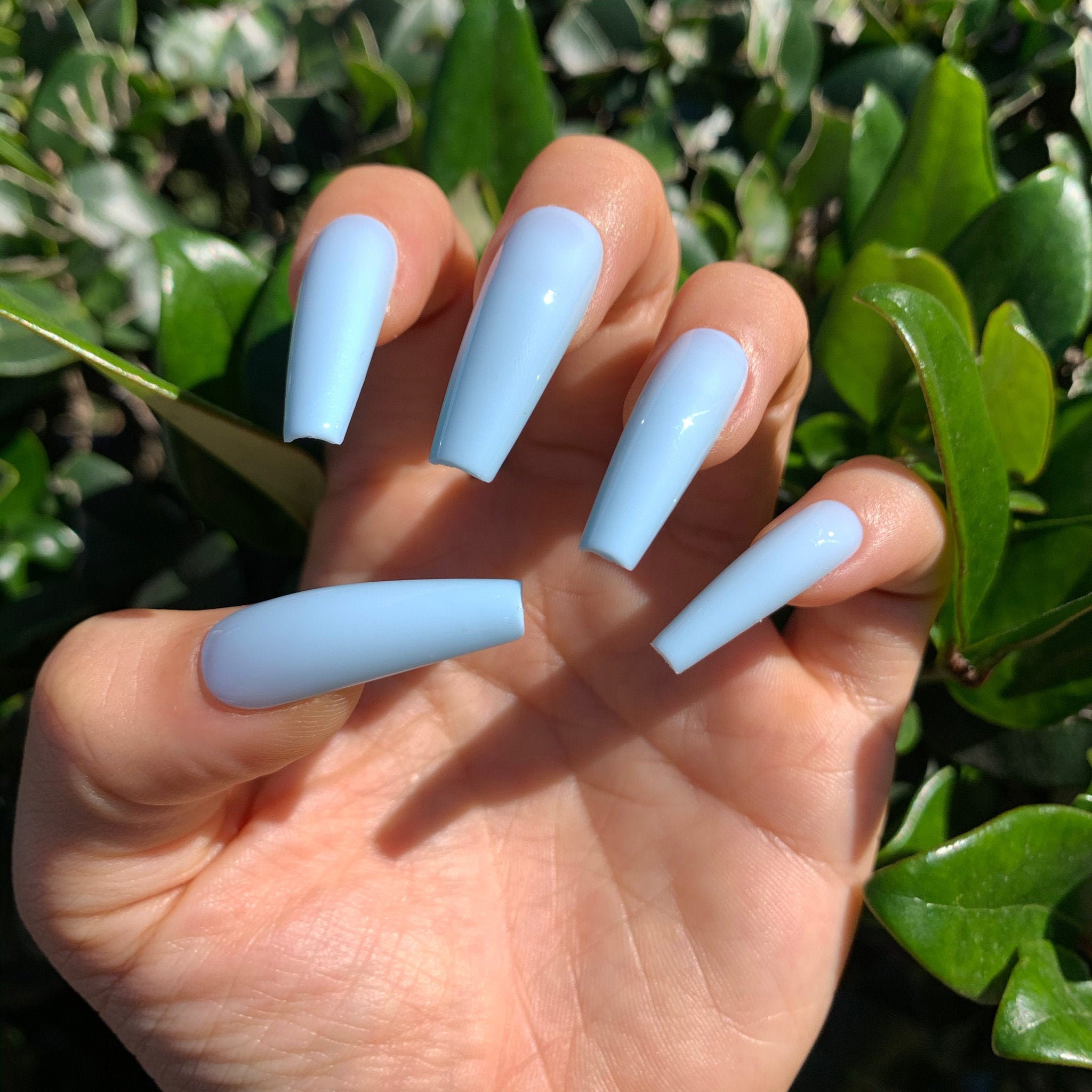 Serenity Long Coffin Press on Nails | Shiny Gloss or Matte Finish | 20 PCS False Nails | Solid Color | Fake nails| Glue on nails