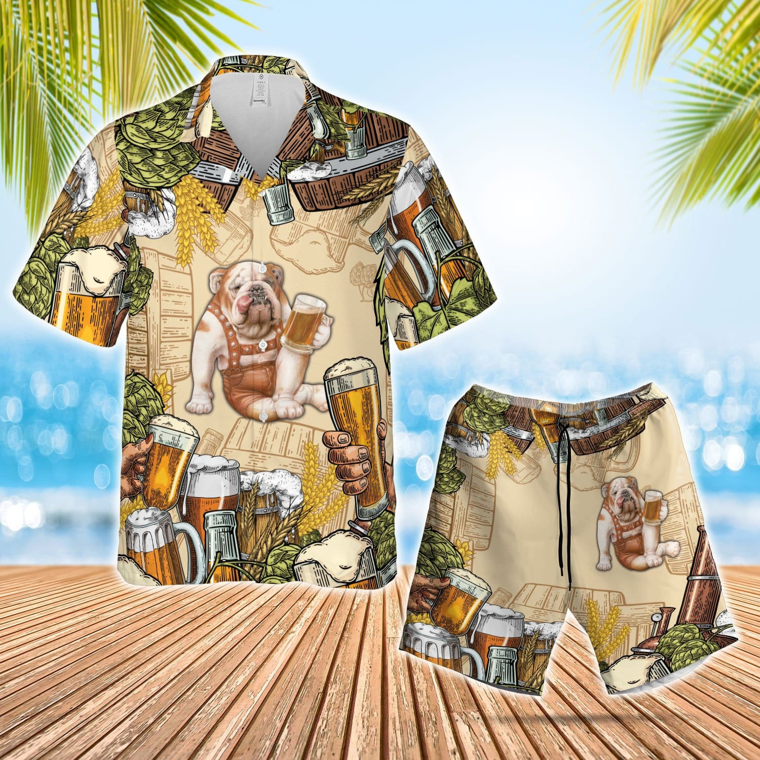 Funny Bulldog And Beer Unisex Hawaii Shirts Beach Shorts Ha95983