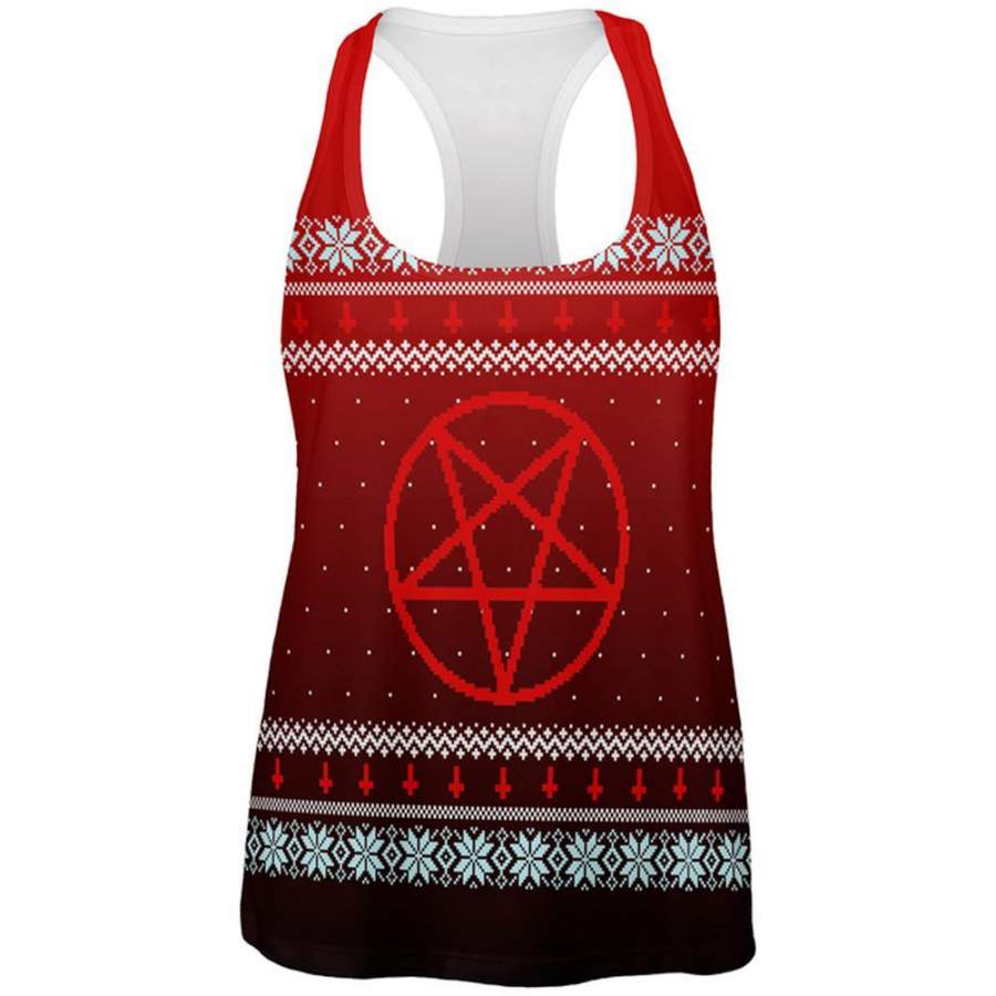 Ugly Christmas Sweater Red Black Pentagram Ombre All Over Womens Work Out Tank Top