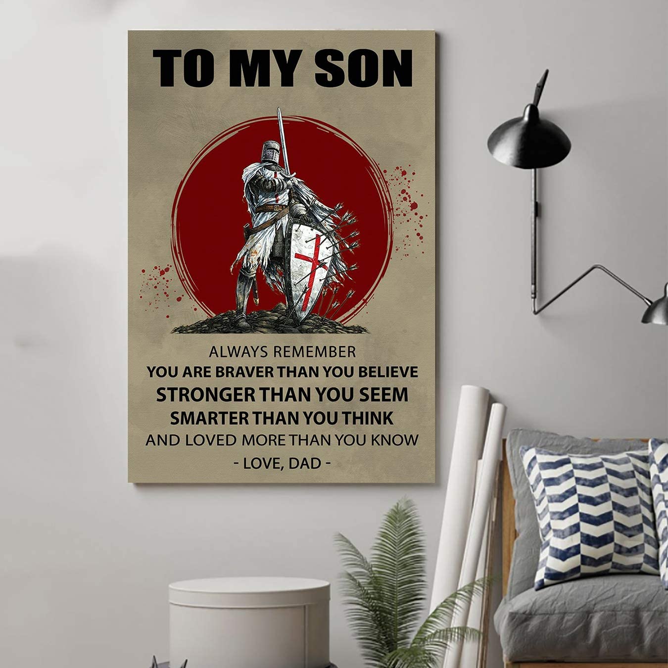 Posters Knight Templar Poster – Dad to Son – You are Braver-Command Strips Wall Decor – Poster for Room Aesthetic – Pictures Wall Vintage –