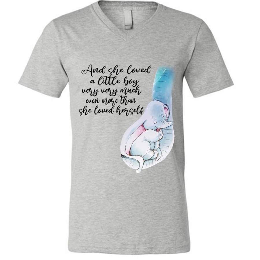 And She Loved A Little Boy Very Very Much Even More Than She Loved Herself, Elephant Design, Mother’s Day Gift – Canvas Unisex V-Neck Shirt