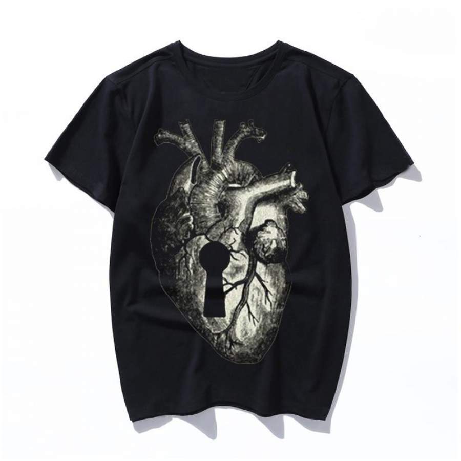 key heart Korean Style Male Tops Harajuku t shirt Ulzzang XS-3XL Loose Short Sleeve Cartoon Print ins clothes vintage punk Female T-shirt