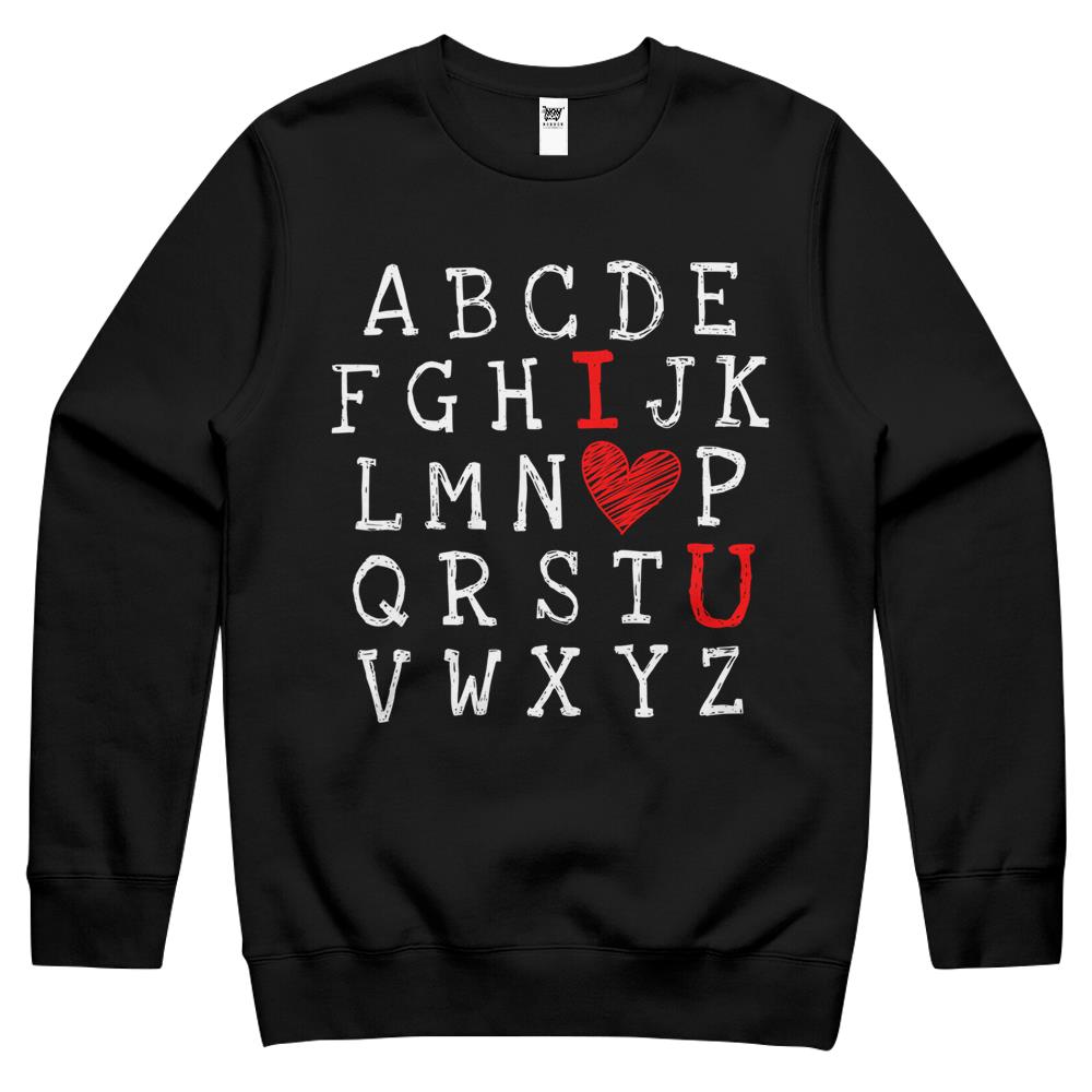 Alphabet Abc I Love You Printed Teacher Valentines Day Heart Crewneck Sweatshirt