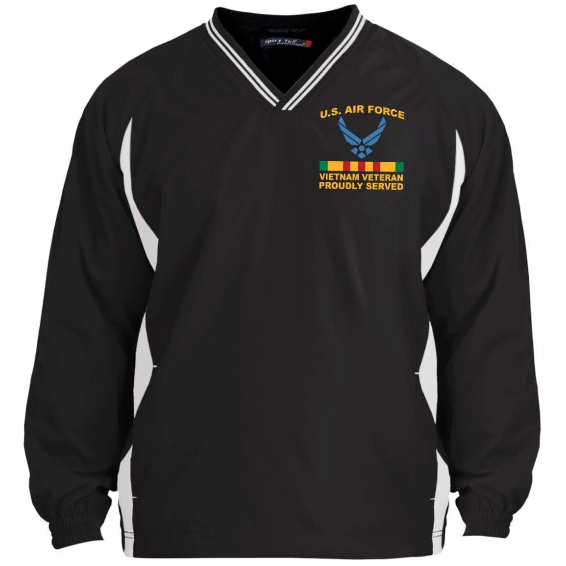 US Air Force VietNam Veteran Proudly Served Embroidered Sport-Tek Tipped V-Neck Windshirt