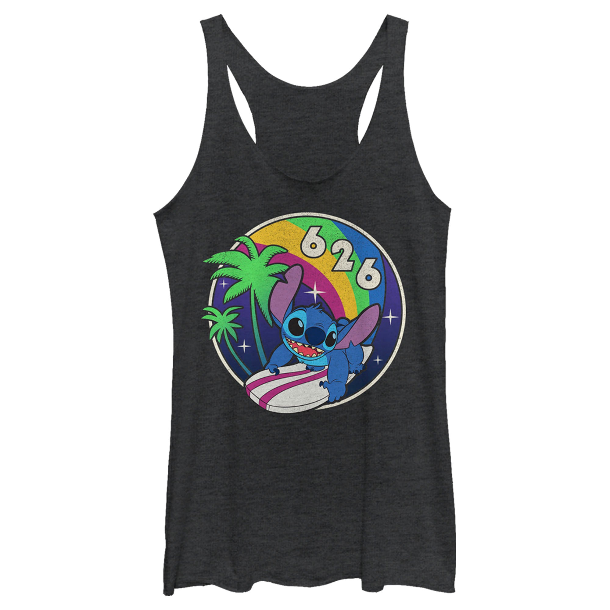 Women’S Lilo & Stitch Retro Rainbow Surfboard Racerback Tank Top