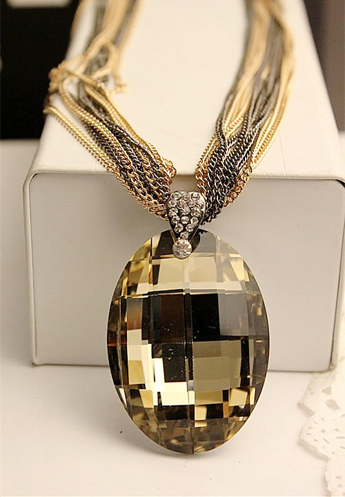 Whosale New Vintage Gold / Black Oval Glass Crystal Pendant Necklace, Charm Multi-Chain Long Chain Necklaces for Women XHP076 alx