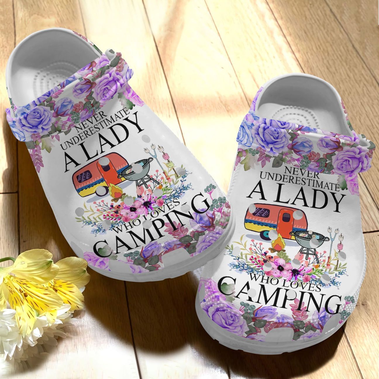 Camping Personalized Clog, Custom Name, Text Camping Lady, Fashion Style For Women, Men, Kid, Print 3D