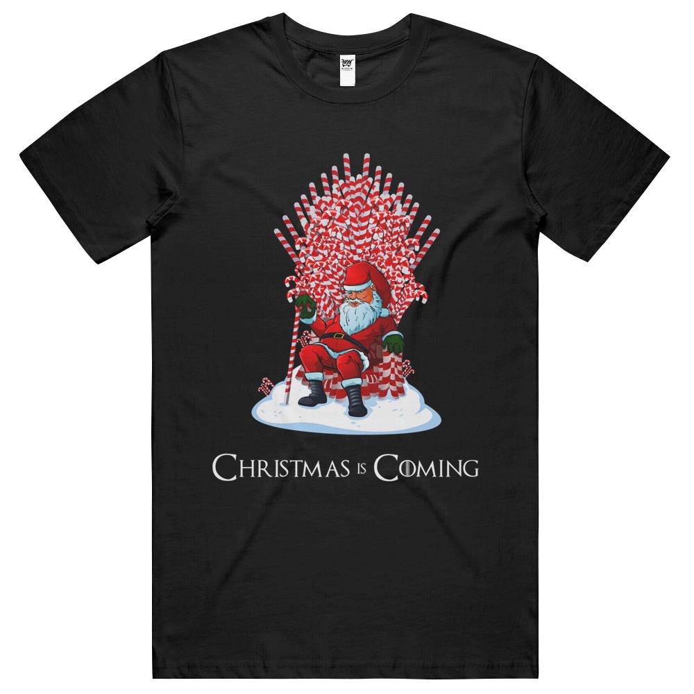 Christmas Is Coming Santa Candy Cane Throne T Shirts