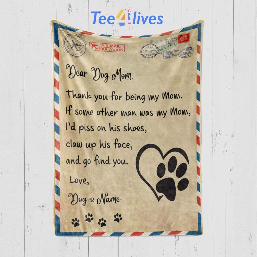 Custom Blanket Personalized Name Letter Dear Dog Mom Blanket – Gift for Mom