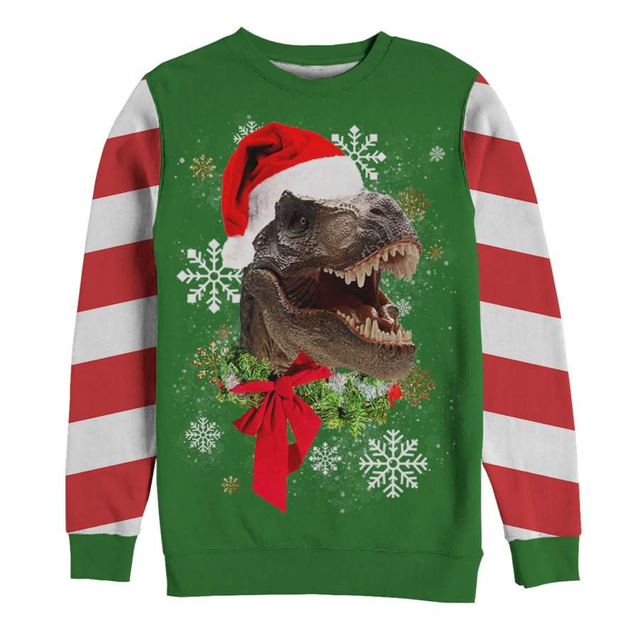 Lost Gods Women’S Ugly Christmas T Rex Candy Cane  All-Over Sweatshirt