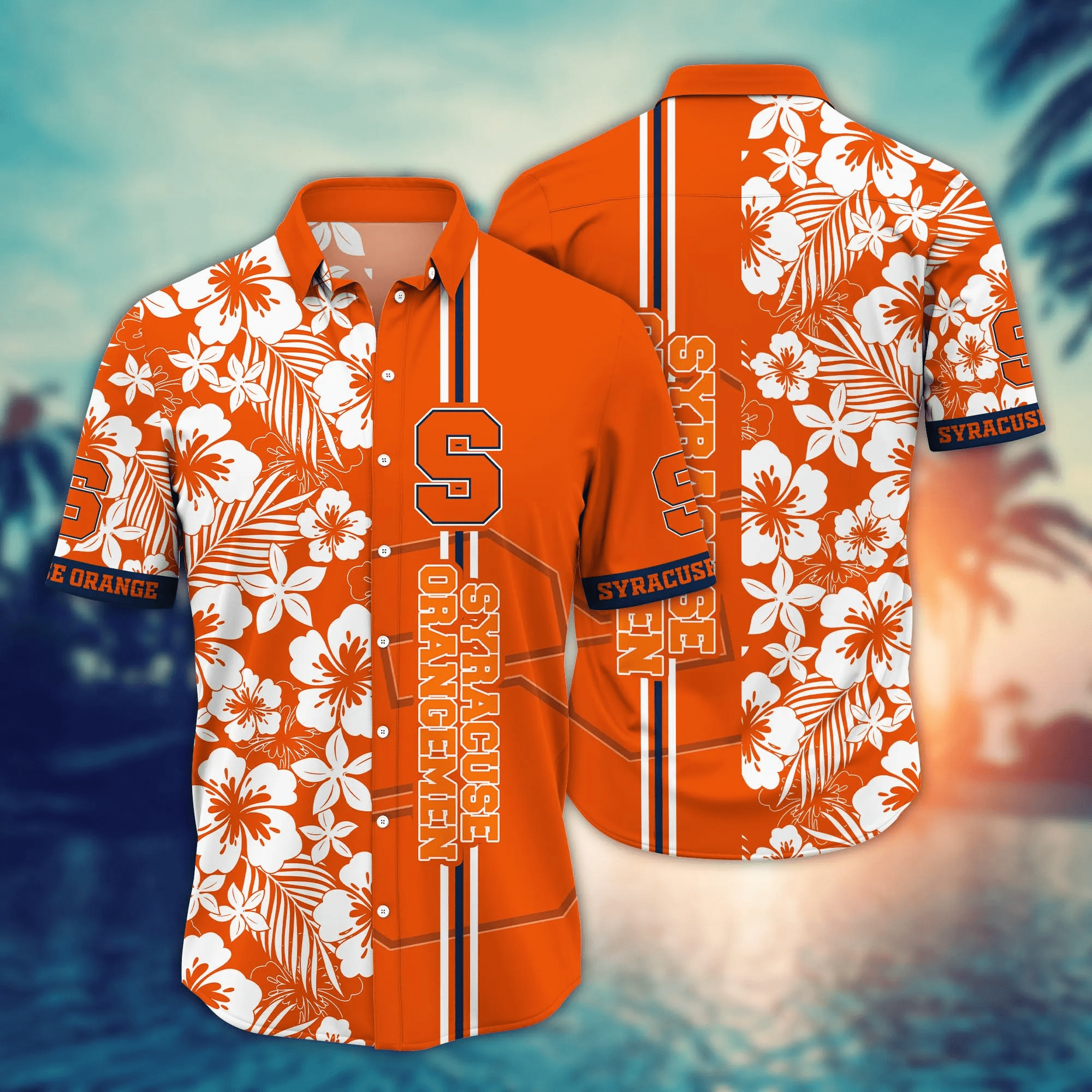 Syracuse Orange NCCA Hawaiian Shirt Tan Linestime Aloha Shirt