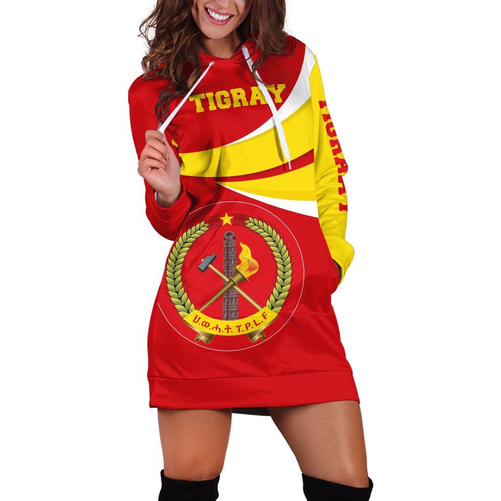 1stTheWorld Tigray Hoodie Dress, Tigray Flag Official Seal Red A10 Ver 02