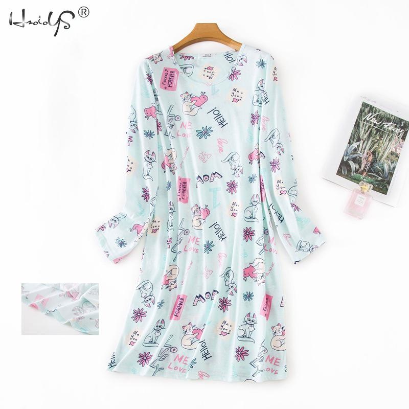 Sweet knit cotton nightdress women nightgowns long sleeves sleep dress women autumn pyjamas sleepwear Plus size alx