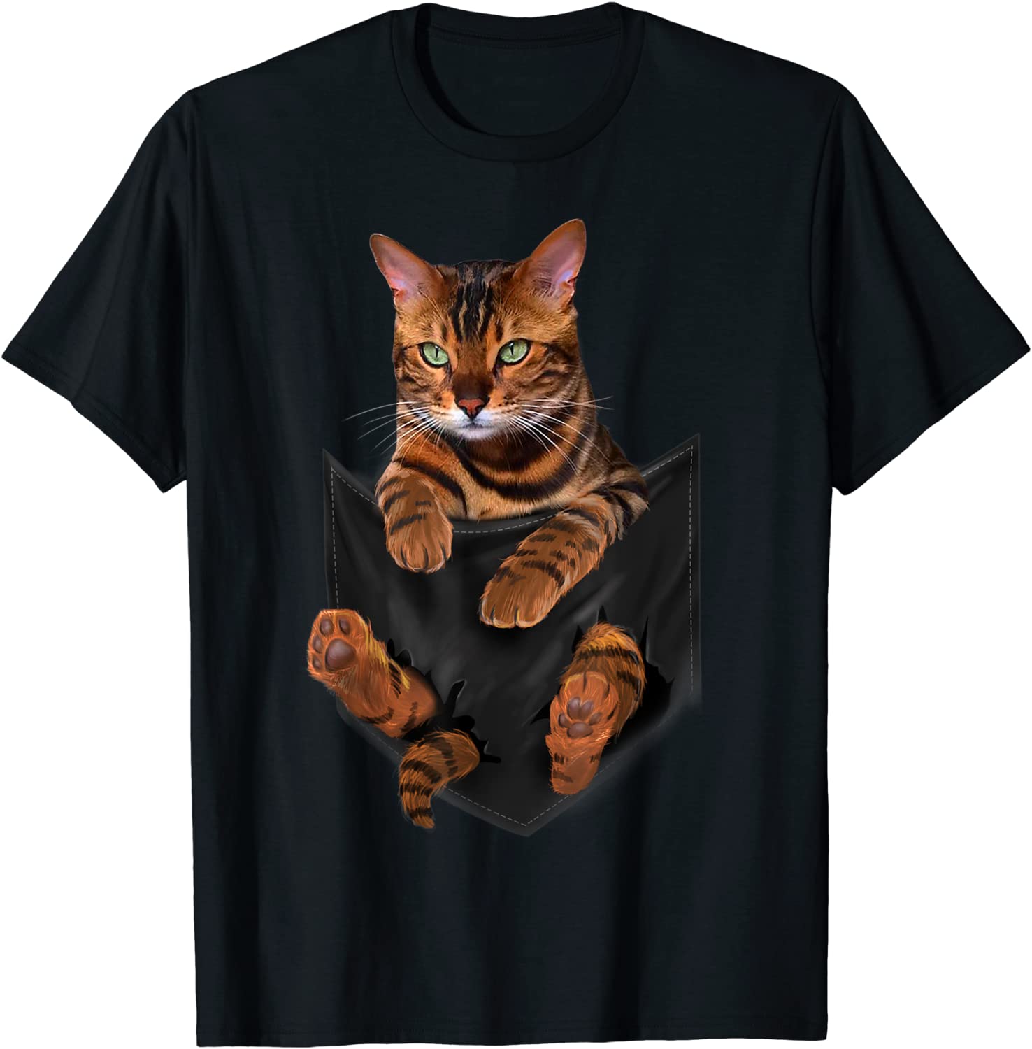 Cat Tiger-Print In Pocket T-Shirt Cats Tee Shirt Gifts