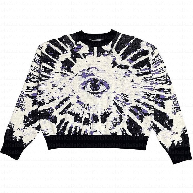 Y2K Knitted Sweater Men Women Harajuku eye Graphic Retro Vintage Knitted Sweater Unisex Cotton couple Pullover свитер винтаж alx