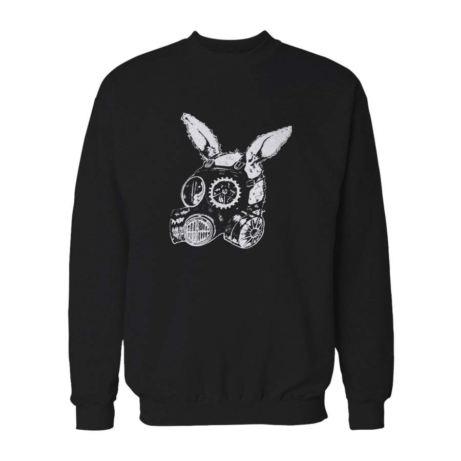 Post Apocalyptic Rabbit Original Art Bunny Steam Punk Gas Mask Watership Down Critical Eggplant Sweatshirt