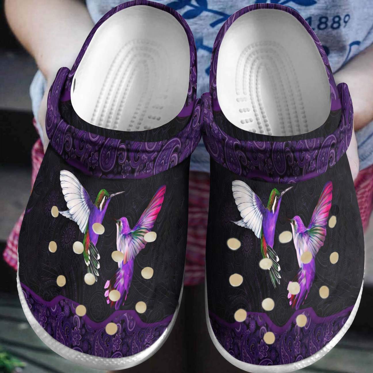 Hummingbird Personalized Clog, Custom Name, Text Purple Mandala Hummingbird, Fashion Style For Women, Men, Kid, Print 3D