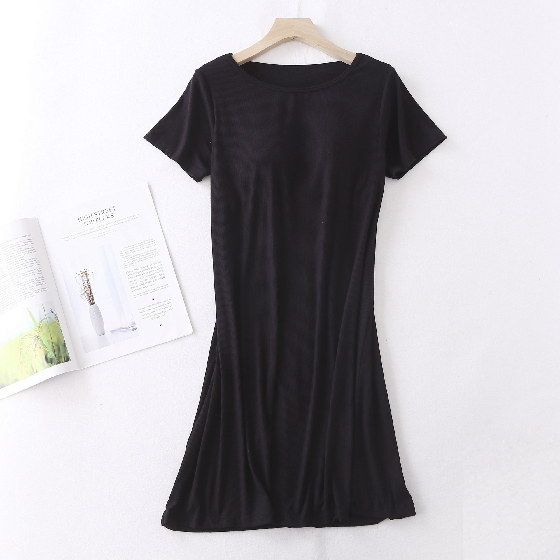 Solid Color Short Sleeve Nightgown Modal Home Dress Home Clothes Threaded Nightwear Chest Pad Sleep Dress Loose Homewear alx