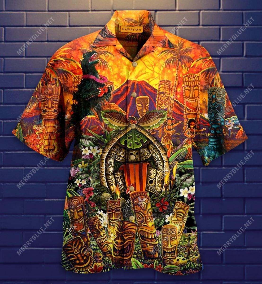 Wakaka Aloha Tiki Funny Aloha Hawaiian Shirt Colorful Short Sleeve Summer Beach Casual Shirt For Men And Women