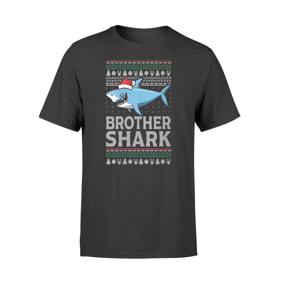 Womens Brother Shark Santa Hat Ugly Christmas Shark Lover V-Neck T-Shirt – Standard T-shirt