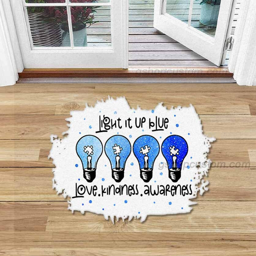 Blue Autism Awareness Month Light Puzzel Blue Shaped Doormat Rug – Love Kindness Awareness Doormat Home Decor – Sdm-A004