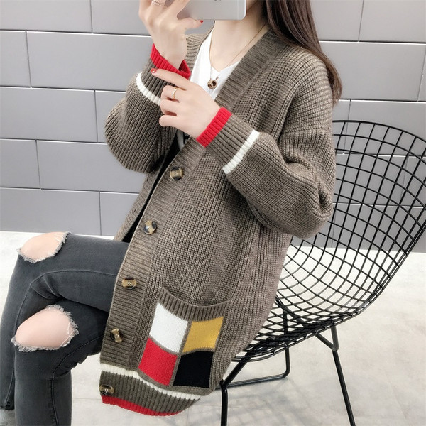 Sweater Cardigan Autumn Women Long Sleeve V-neck Oversized Cardigan Korean Loose Knitted Cardigans Knitwear Chaqueta Punto Mujer alx