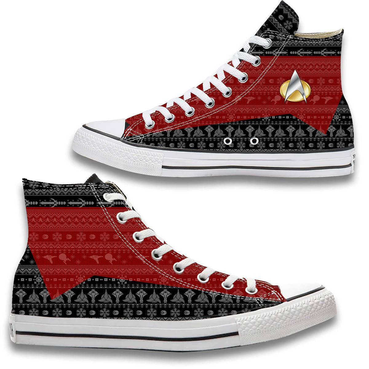 3D S.T The Next Generation 1987 Red Ugly Christmas Custom High Top Converse Shoes