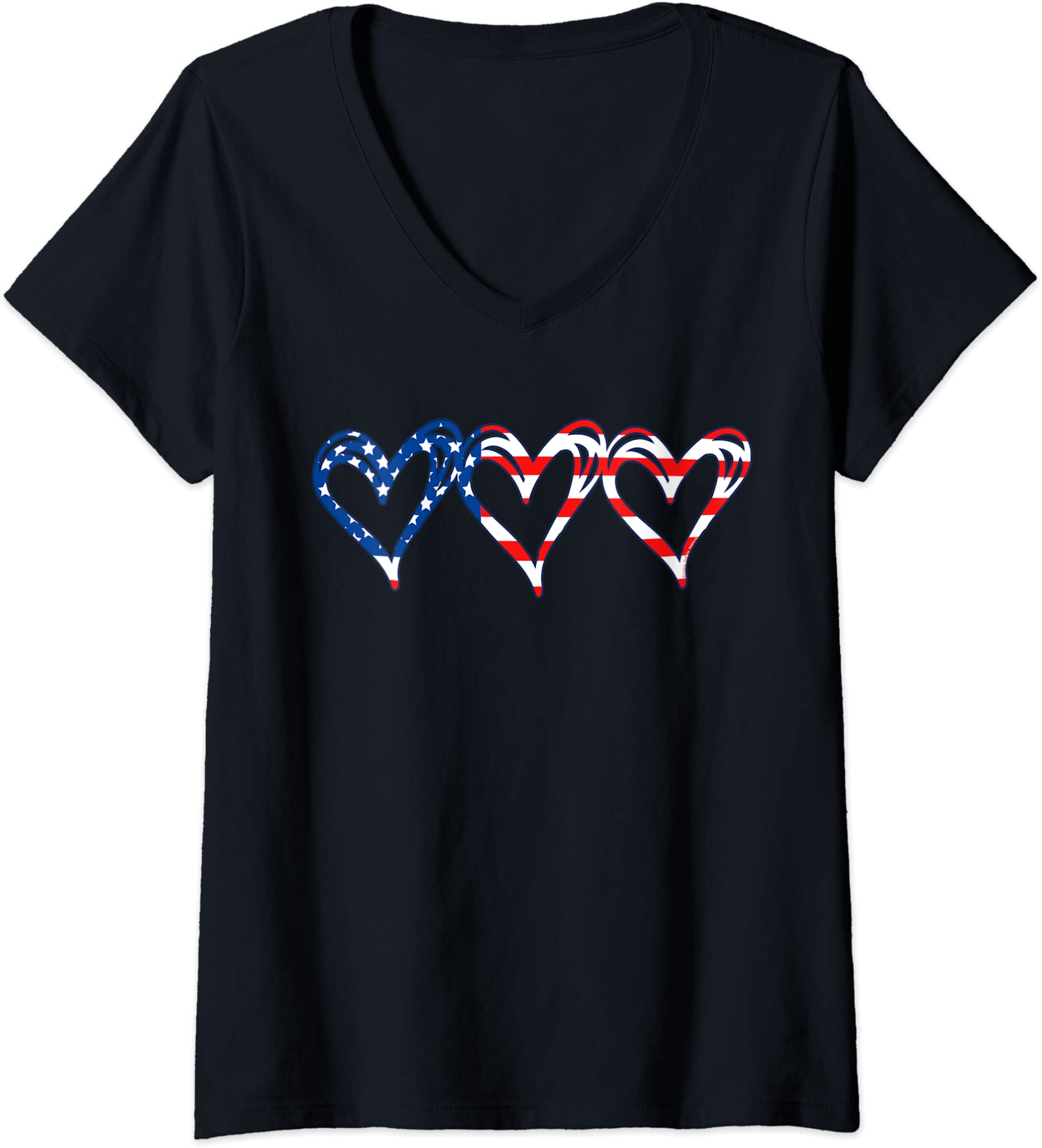 Womens USA Flag Patriotic American Hearts Armed Forces 4th of July V-Neck T-Shirt