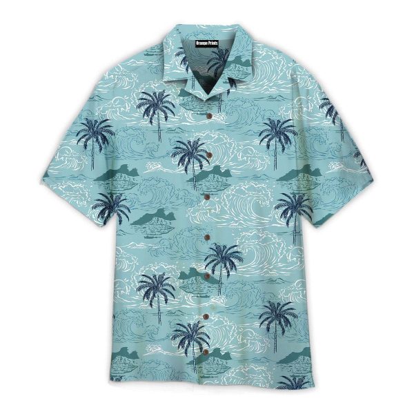 Blue Big Wave And Palm Trees Island Pattern Hawaii Shirt For Men Women Ha26281