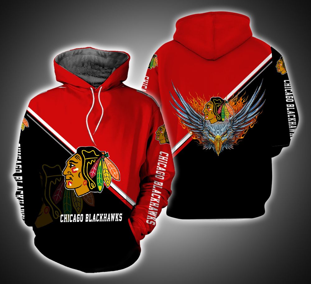 Chicago Blackhawks Fire Eagle 3D Print Hoodie