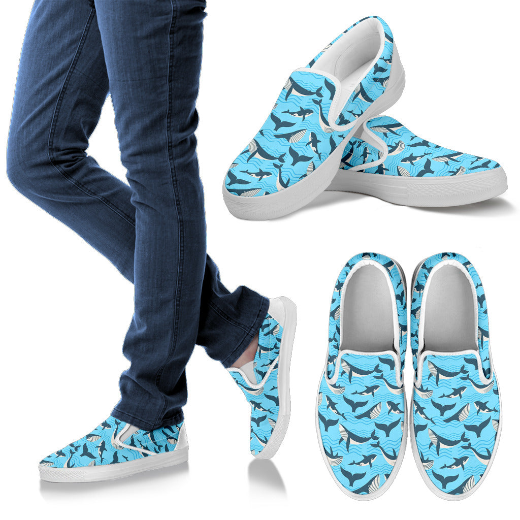 Whale Pattern Design Themed Print Men Slip Ons Shoes