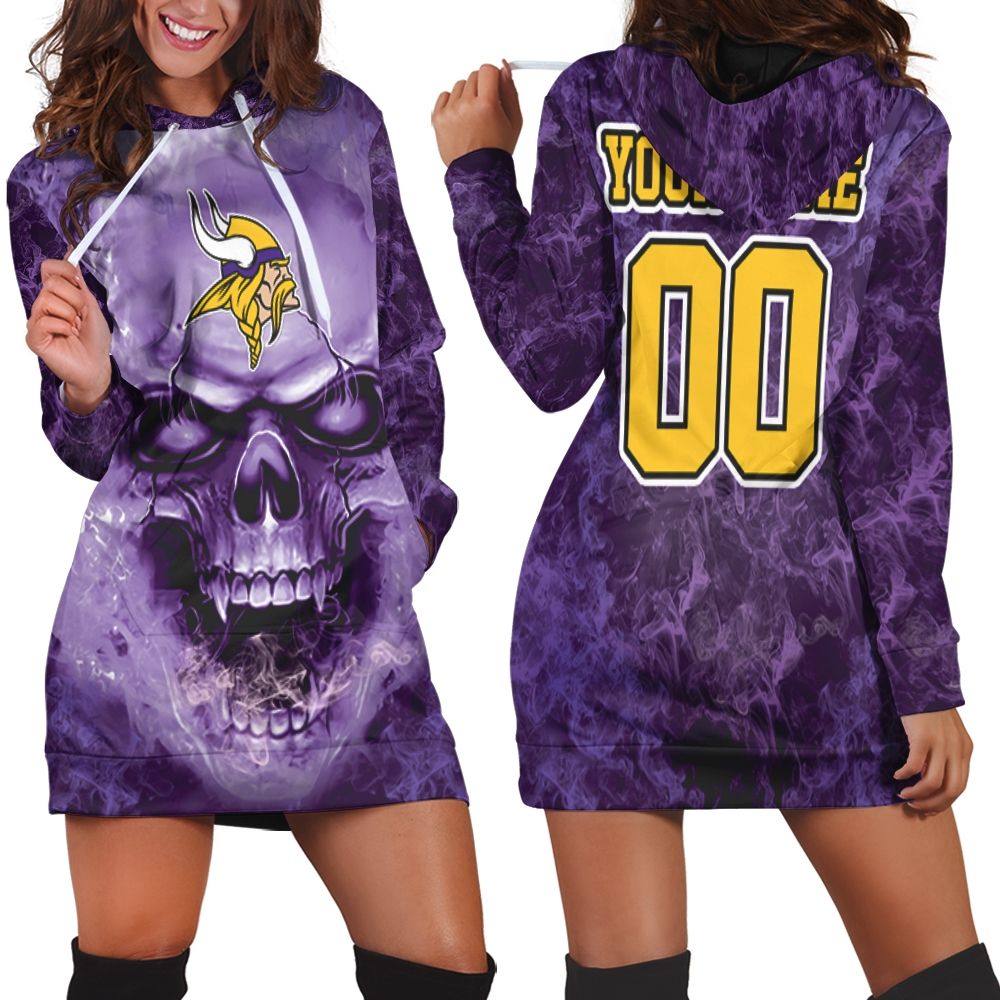 Minnesota Vikings Skull For Vikings Fans 3D Personalized Hoodie Dress All-Over Print