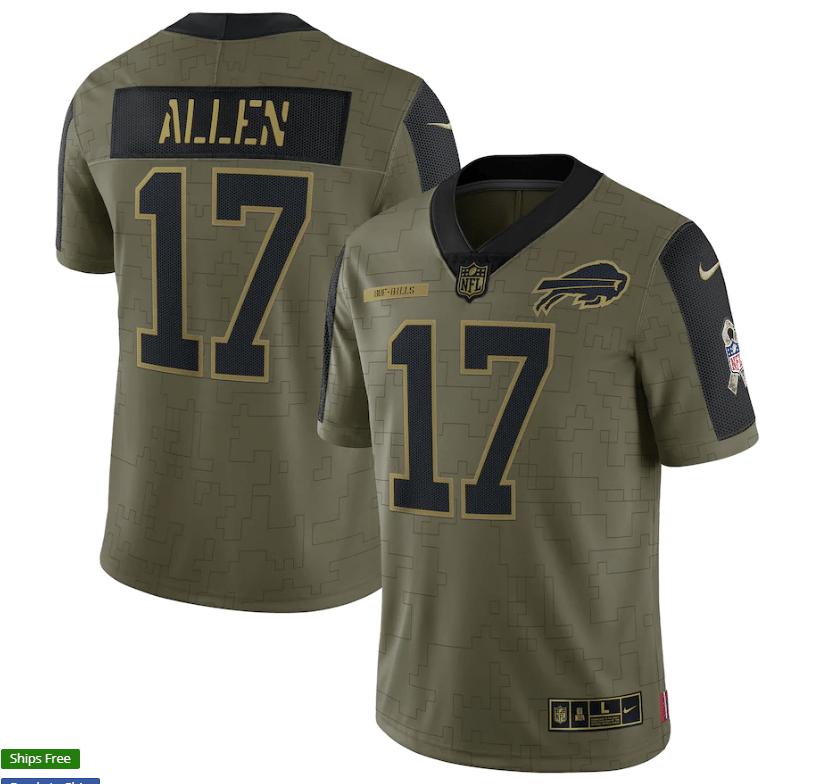 Buffalo Bills Josh Allen 17 NFL Olive 2021 Salute To Service Limited Player Men Jersey For Bills Fans