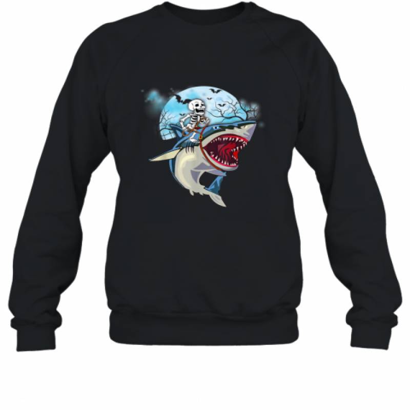 Skeleton Riding Shark Funny Halloween shirt Sweatshirt