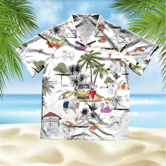 American Eskimo Dog Beach All Over Printed Hawaiian Shirt Ha55233