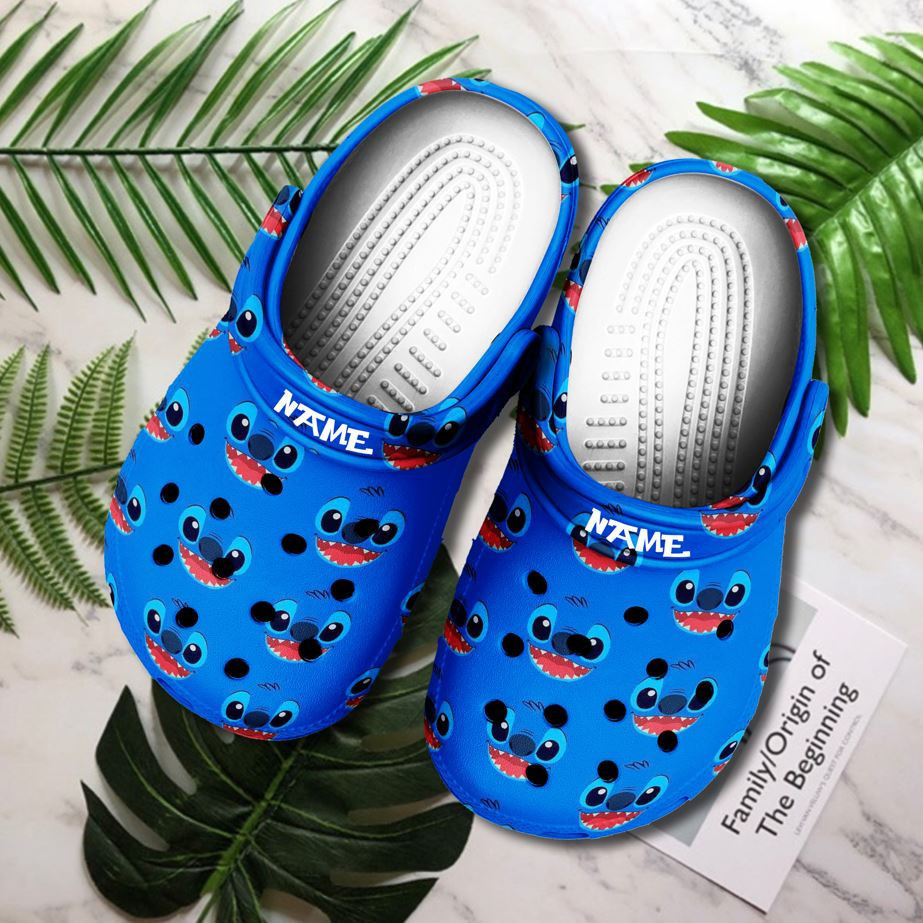 Stitch Blue Custom Name Crocs Crocband Clog Comfortable Water Shoes