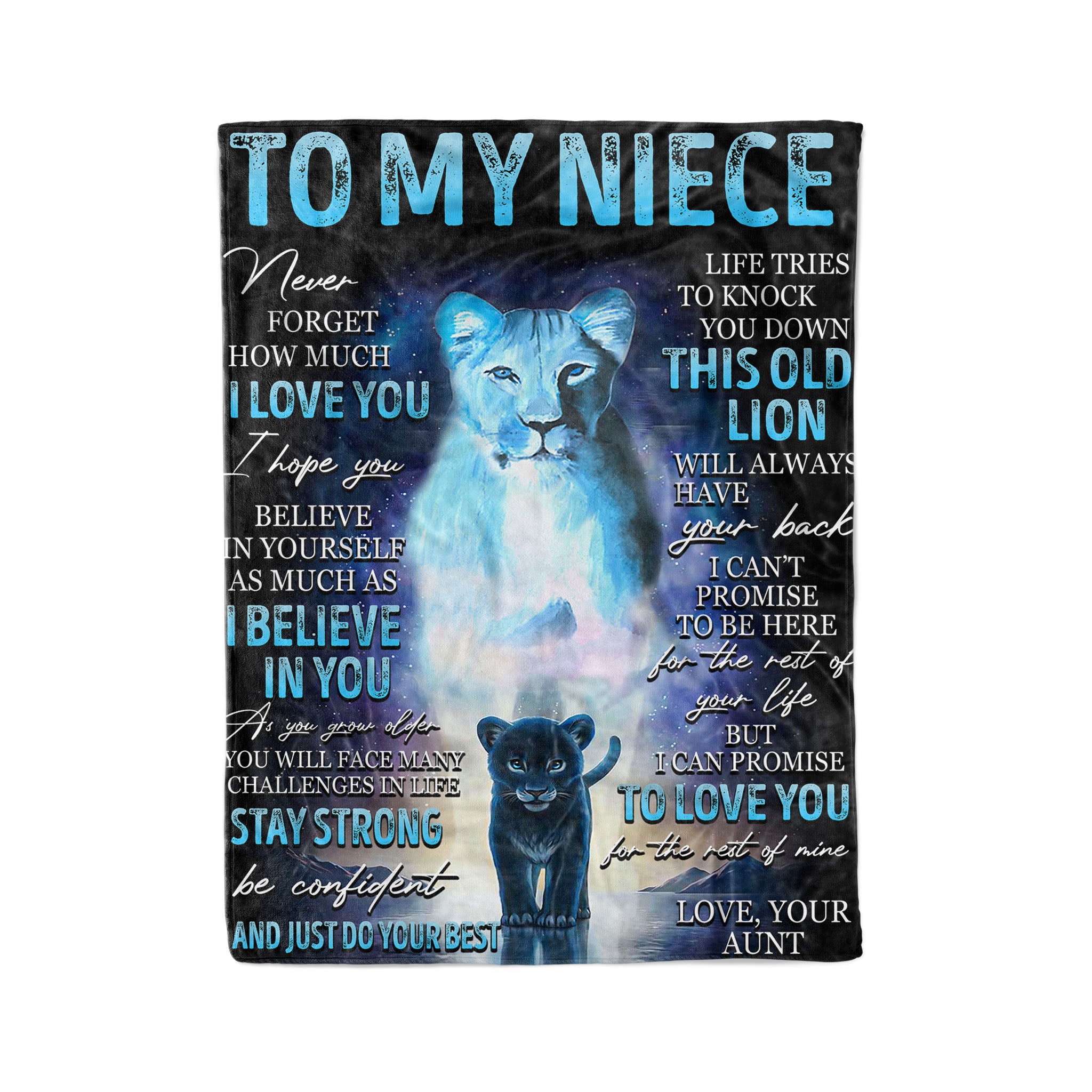 To My Niece Never Forget How Much I Love You Stay Strong Be Confident Do Your Best Aunt Lion  Fleece Blanket