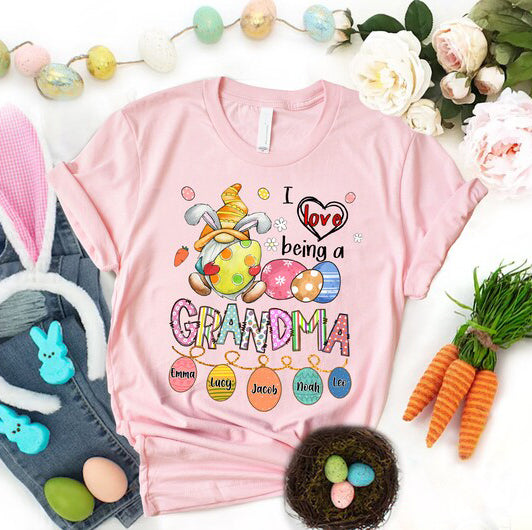 I Love Being A Grandma Shirt, Grandma Easter Shirt, Womens Easter Shirt, Custom Grandkids Shirt, Cute Easter Shirt, Gnome Easter Tee