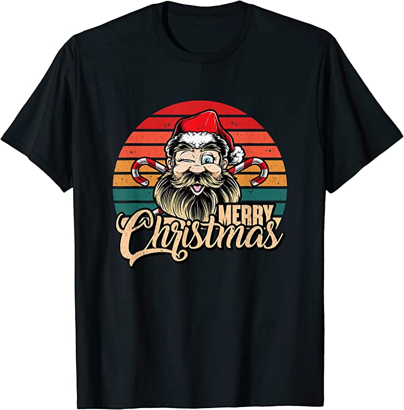 Merry Christmas Retro Vintage Santa Head Candy Cane T-Shirt