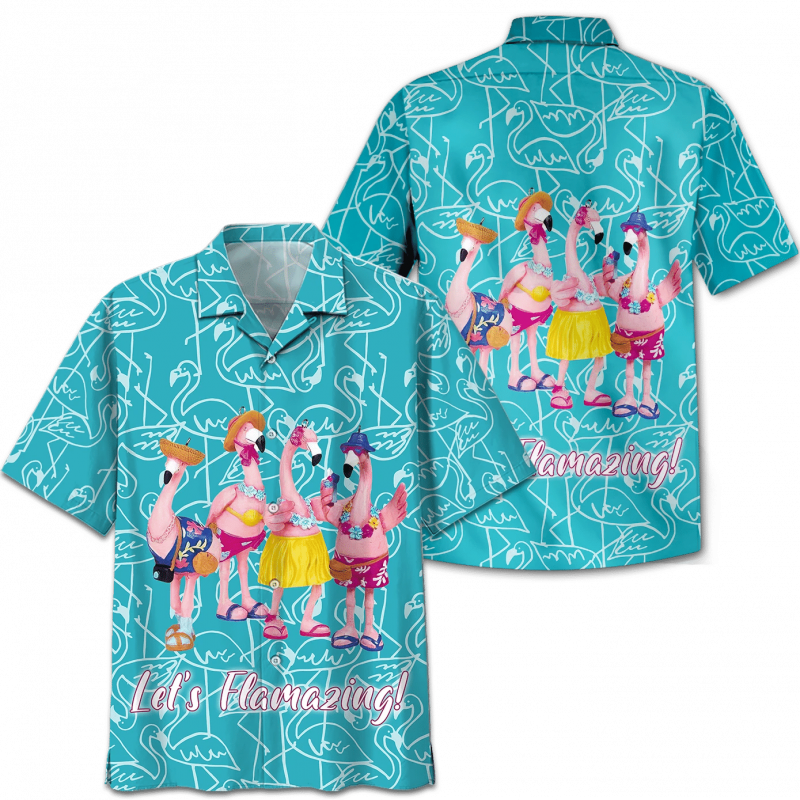 Flamingo Hawaiian Flamazing Print Short Sleeve Casual Shirt Ha9011